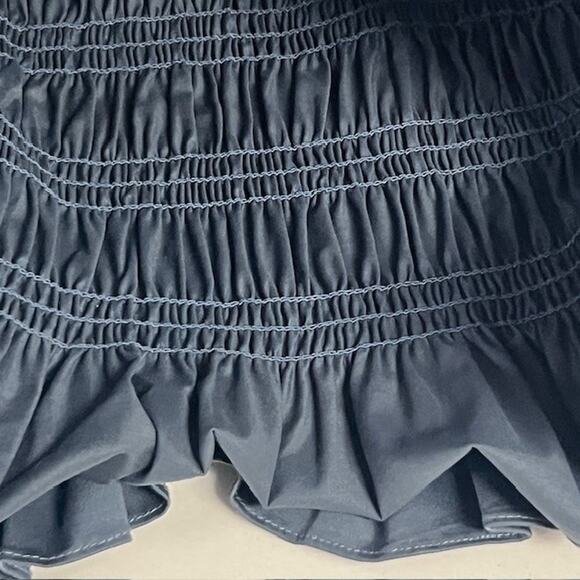 All Saints Lara Cordelia Off Shoulder Smocked Blouse Top Gray Blue Floral Size 4 - Picture 8 of 10